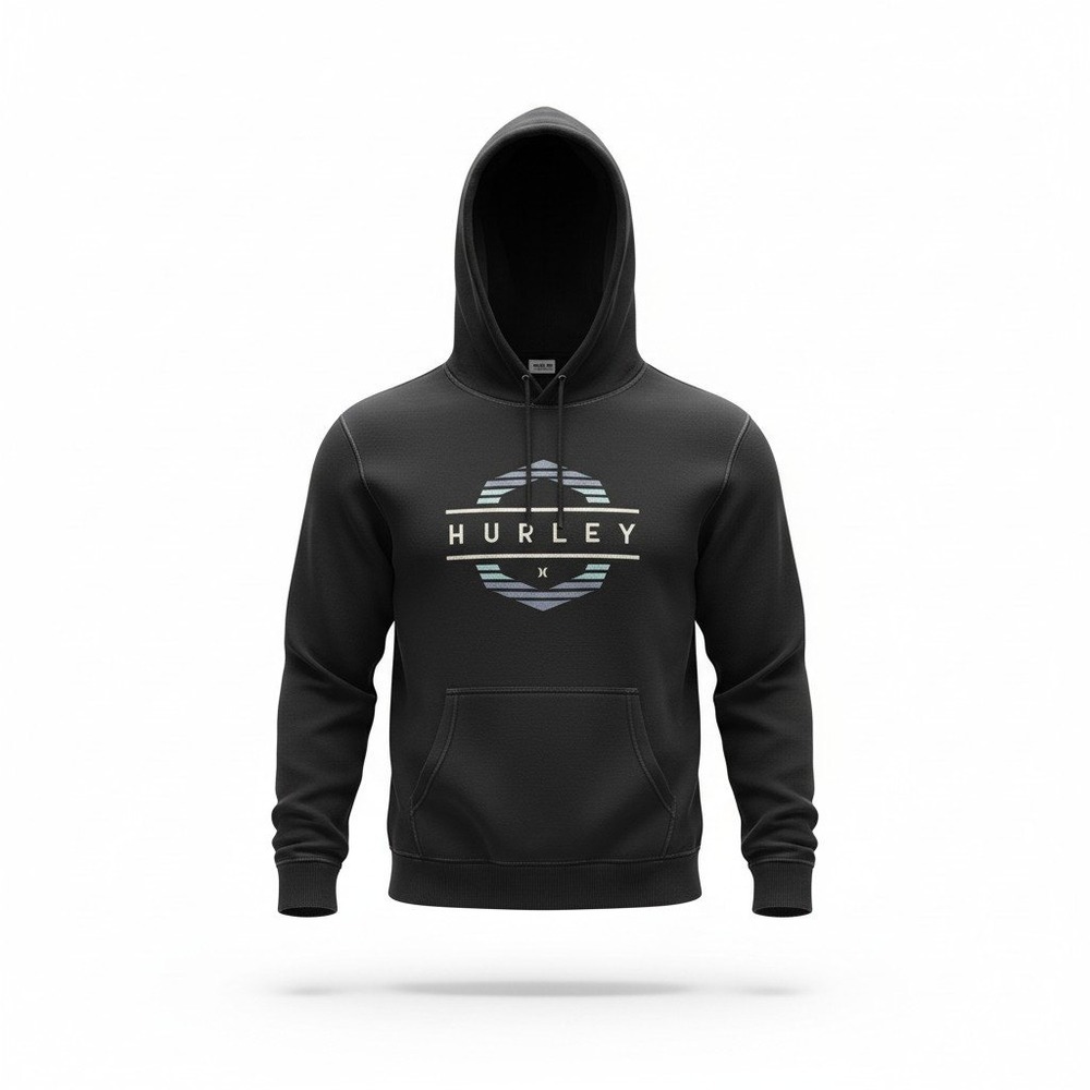 Hurley Mens XXL Black Pullover Hoodie Embroidered Logo Fleece HMS26-18345 NEW